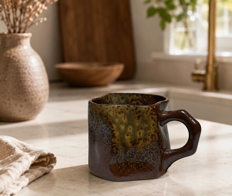 Scandinavian Coffee Mug, Neutral Ceramic Cup, Abstract Stoneware Mug, Earth Tone Drinkware, Modern Tea Cup, Cozy Home Café Gift - Etsy