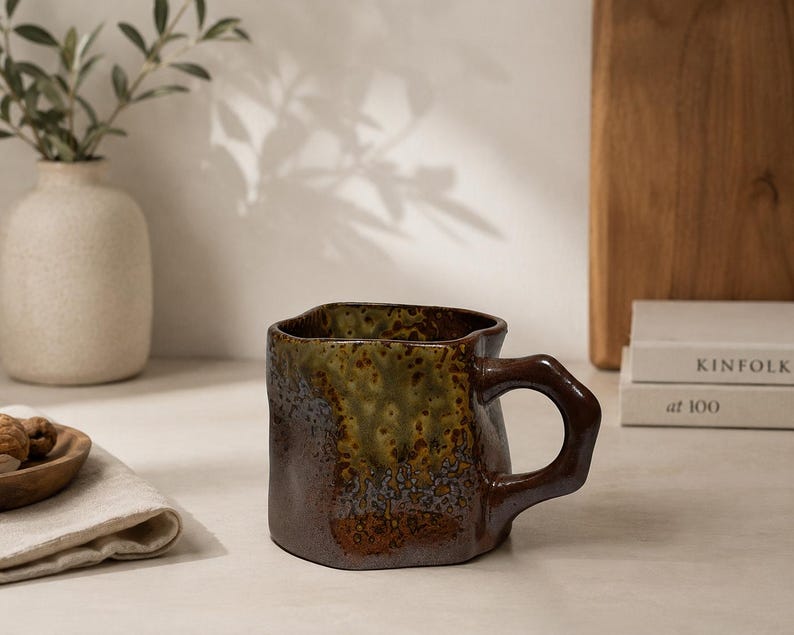 Scandinavian Coffee Mug, Neutral Ceramic Cup, Abstract Stoneware Mug, Earth Tone Drinkware, Modern Tea Cup, Cozy Home Café Gift - Etsy