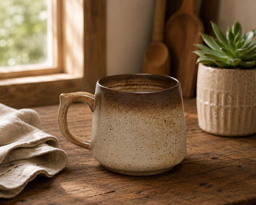 Earth Tone Ceramic Coffee Mug, Brown Gradient Latte Cup, Organic Modern Drinkware, Speckled Stoneware Style Mug, Cozy Coffee Lover Gift