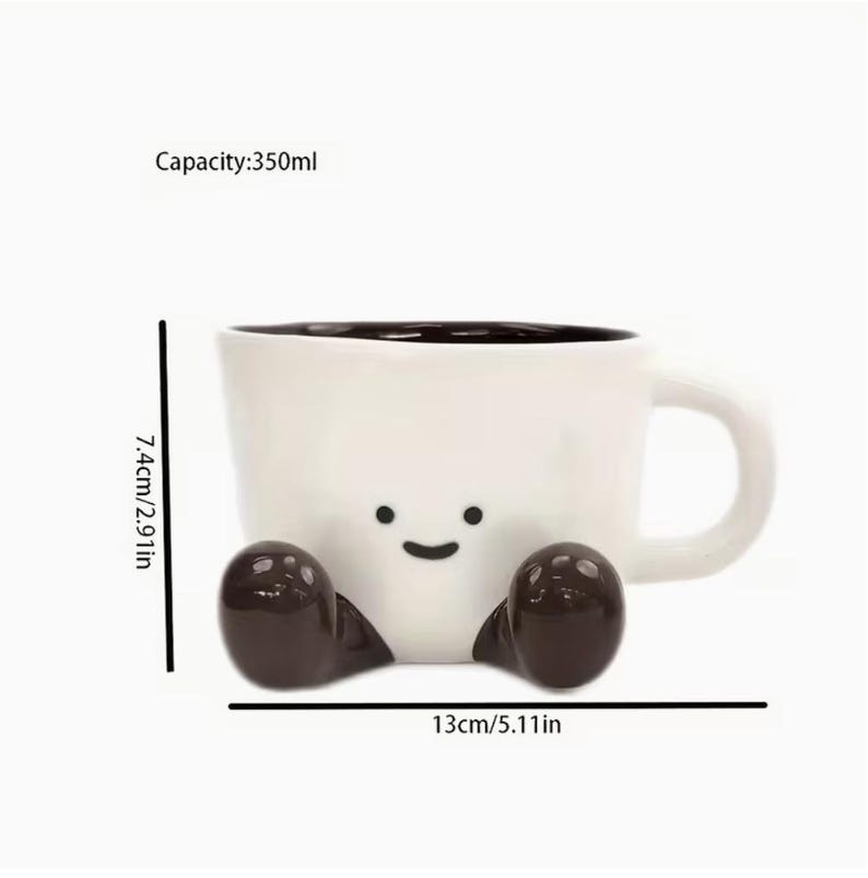 Cute Face Mug, Smiley Coffee Cup, Kawaii Mug With Feet, Funny Ceramic Mug, Gift for Her, Aesthetic Kitchen Decor, Valentine's Day Gift 07